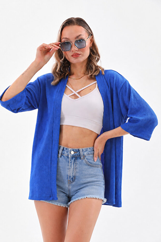 Blue Kimono Style Loose Cardigan Daily Thin Tunic Summer Oversize New Season Jacket