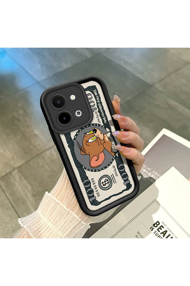Vivo Y28 4g Compatible High Quality Cartoon Printed Impact Resistant Black Silicone Case