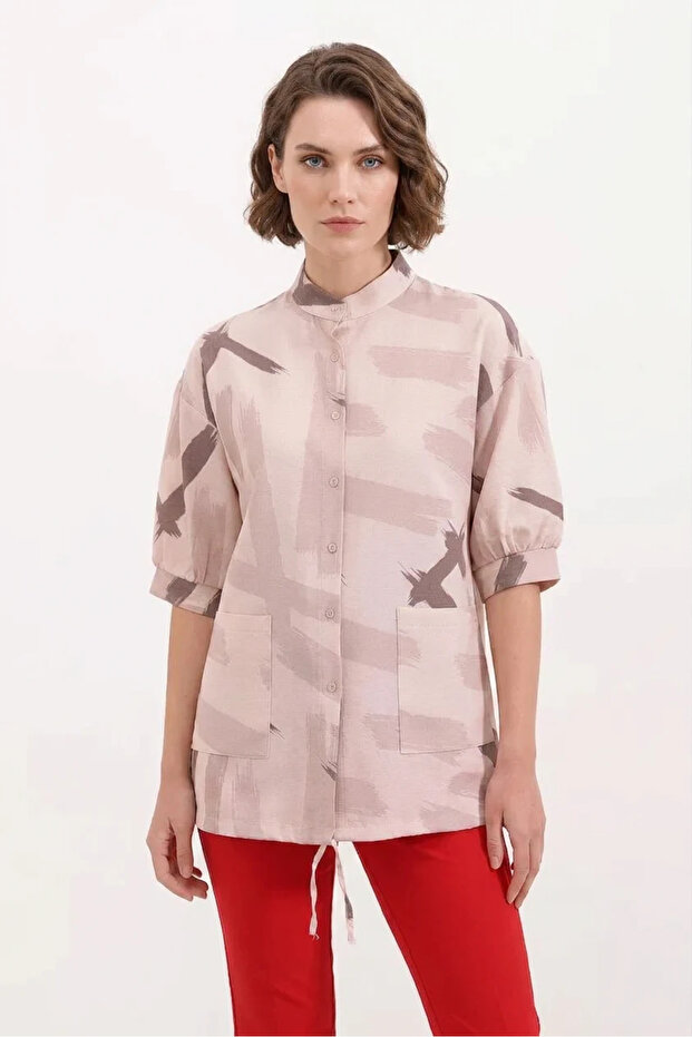 Women's Oversize Patterned Viscose Beige Shirt