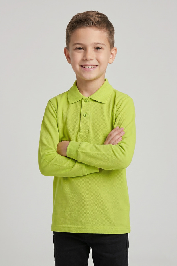 Unisex Kids Pistachio Green Lacoste Polo Collar Long Sleeve School T-Shirt