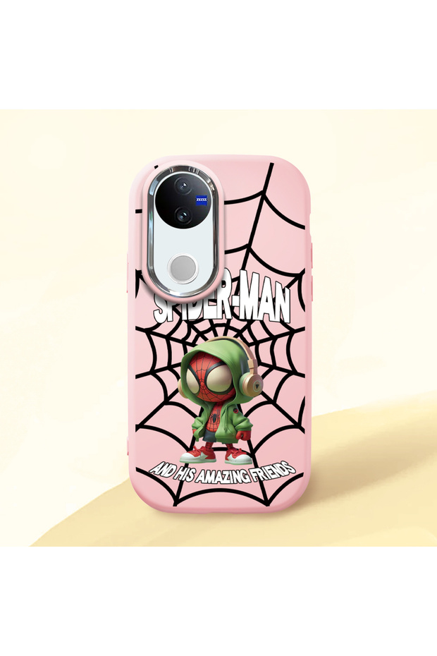 Vivo V50 Compatible Case Camera Protector Pink Silicone Couple Phone Case Spiderman Patterned