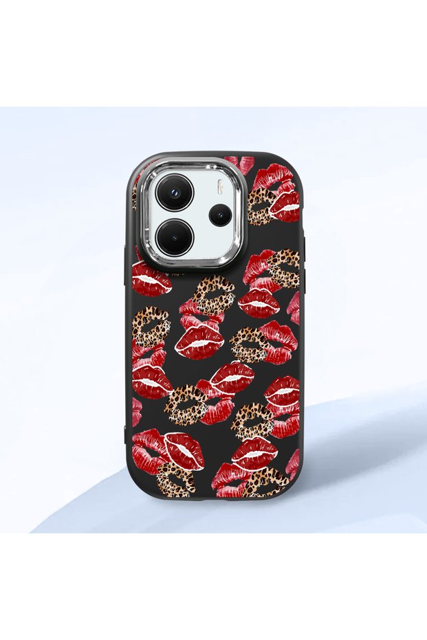 Redmi Note 14 4g Compatible Case Camera Protector Black Silicone Couple Phone Case Kiss Pattern