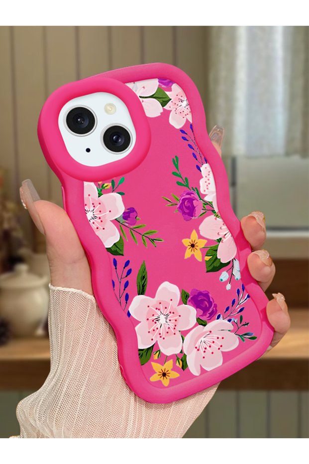 iPhone 13 Compatible Case Camera Protector Red Silicone Couple Phone Case Floral Pattern