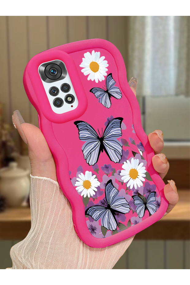 Redmi Note 11 Compatible Case Camera Protector Red Silicone Couple Phone Case Butterfly Pattern