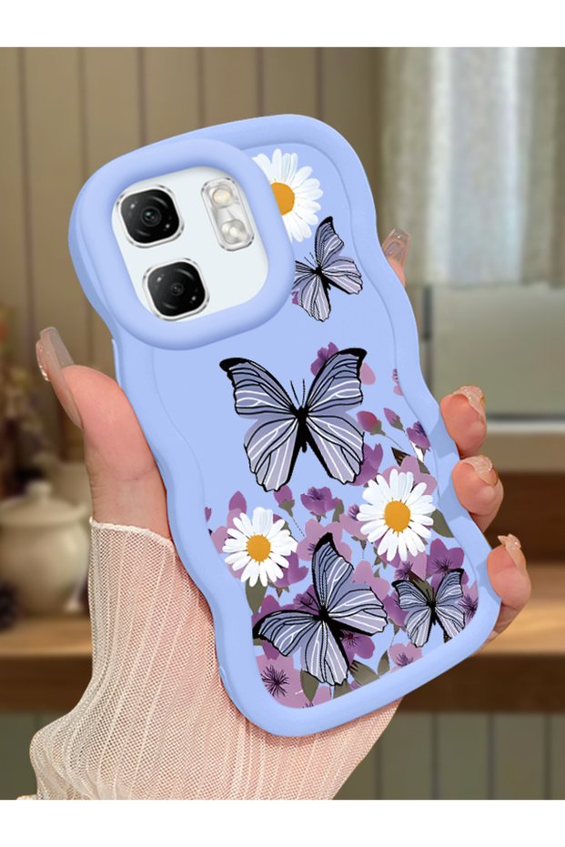 Infinix Hot 50I Compatible Case Camera Protector Blue Silicone Couple Phone Case Butterfly Pattern
