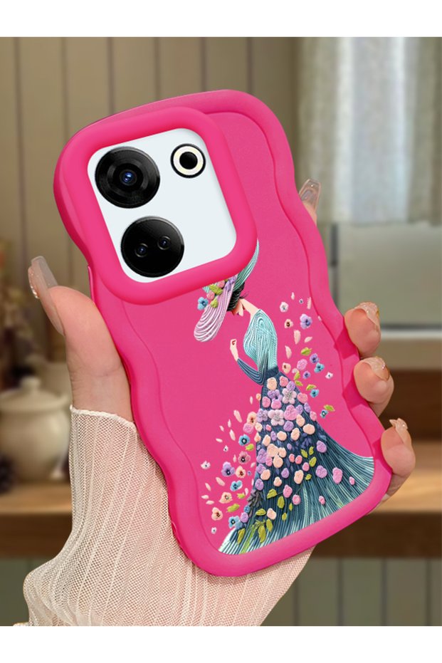 Tecno Camon 20 Compatible Case Camera Protector Red Silicone Couple Phone Case Girl Pattern