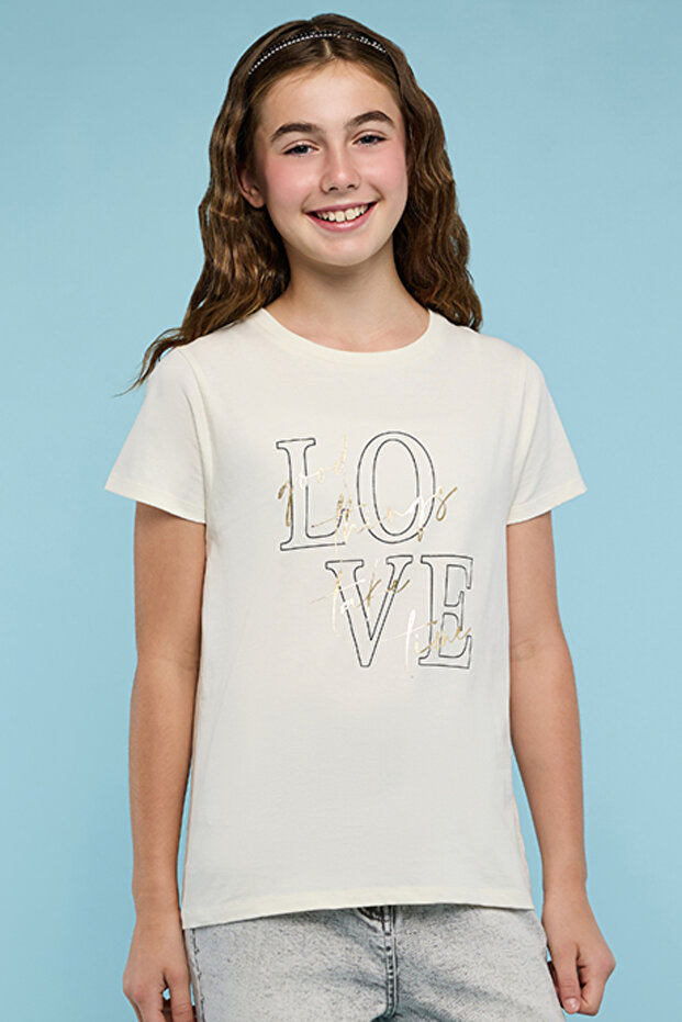 Typography Print T-Shirt with Crew Neck and Short Sleeves
