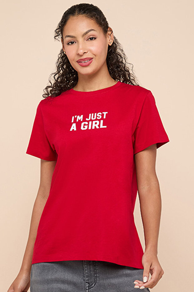 Typography Print T-Shirt with Crew Neck and Short Sleeves