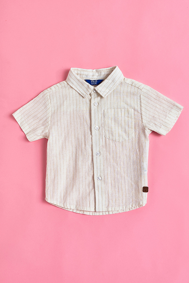 Striped Shirt with Classic Collar and Short Sleeves