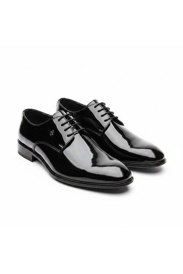 Men's Classic Shoes Made of Patent Leather and Matte Leather with Laces and Pvc Soles, Suitable for Bridal Suits and Suit Bottoms.