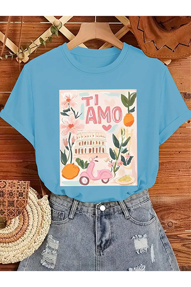 Women's Mix Printed Crew Neck Regular Fit T-Shirt