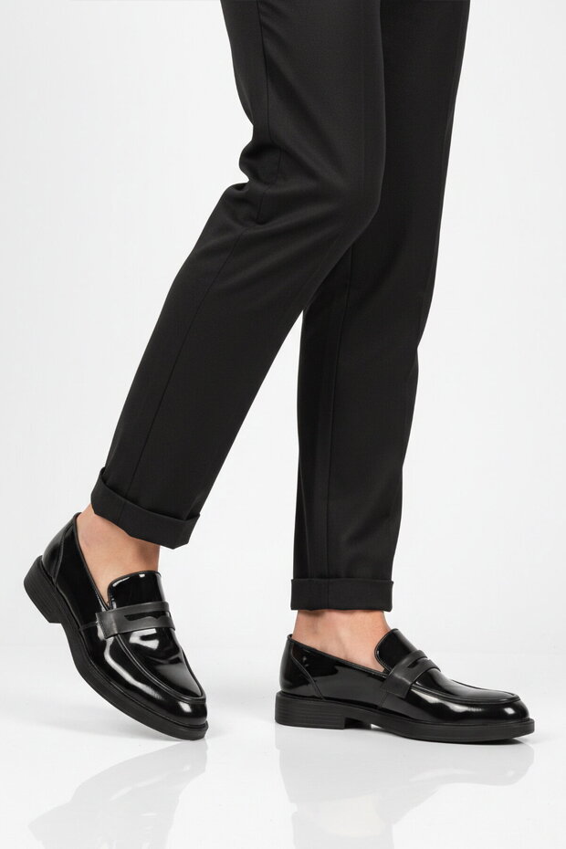 Black Patent Leather Genuine Leather Men's Casual Shoes