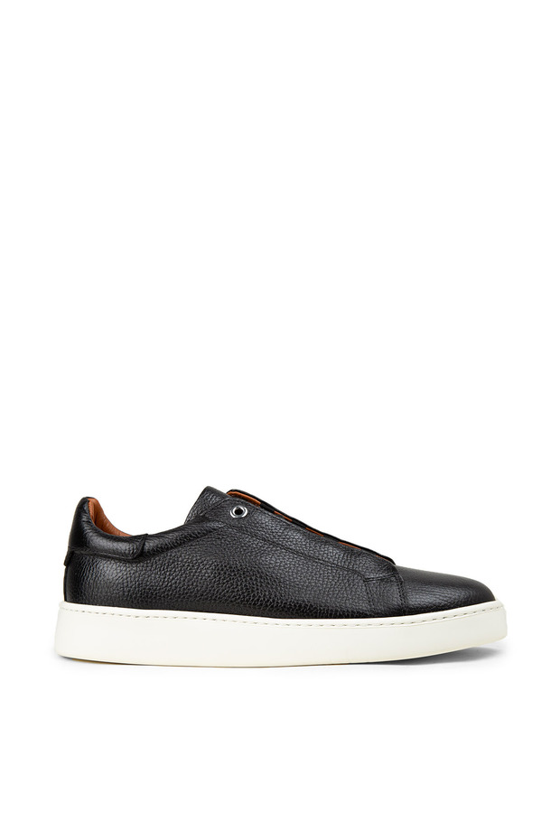 Men's Genuine Leather Black Hidden Lace Sneaker