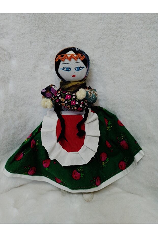 Traditional Anatolian Mother: Handmade Cultural Cloth Doll with Baby in Her Lap B9B