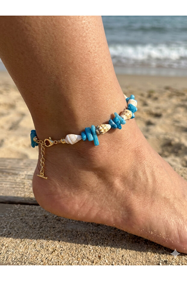 23+5 cm Coral Beaded Ankle Bracelet Sea Shell Ankle Bracelet Foot Accessory Beach Accessory Summer Accessory