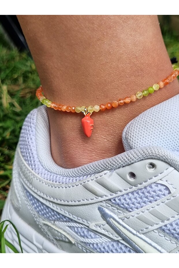 Natural Stone Anklet with Carrot Figure | Colorful Summer Touch | Cat's Eye Stone