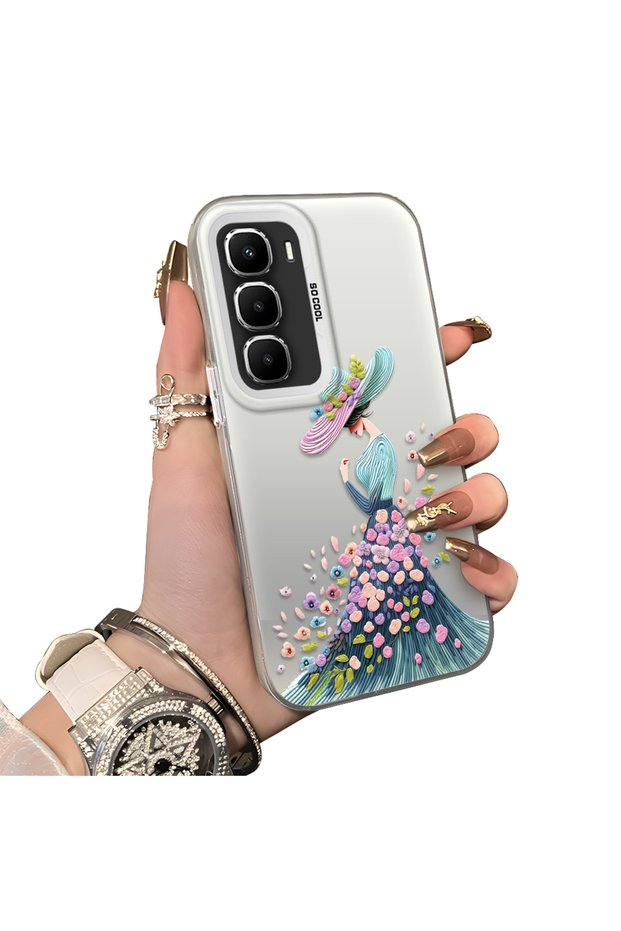 Infinix Hot 60I Compatible Silicone Edge Hard Back Case Couple Phone Case Beautiful Girl Patterned