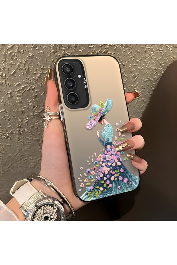 Samsung Galaxy S23 Fe Compatible Silicone Edge Hard Back Case Couple Phone Case Beautiful Girl Patterned
