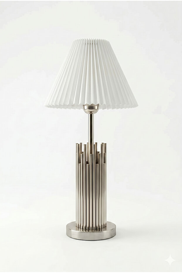 Ferona Modern Silver Decorative Lampshade Pleated Headboard Premium Table Lamp