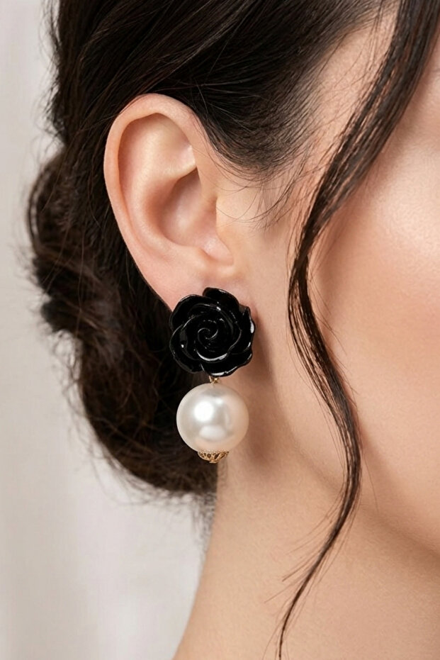 Acrylic Katmer Rose Pearl Earrings 5 Cm.