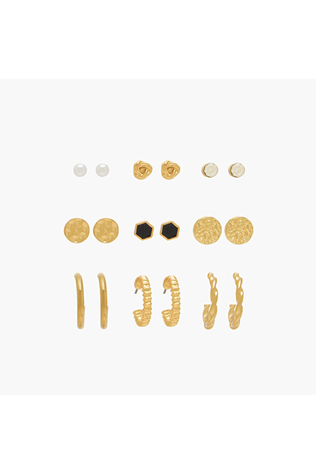 Pack of 9 Gold Tone Assorted Earrings with Pushback Closure