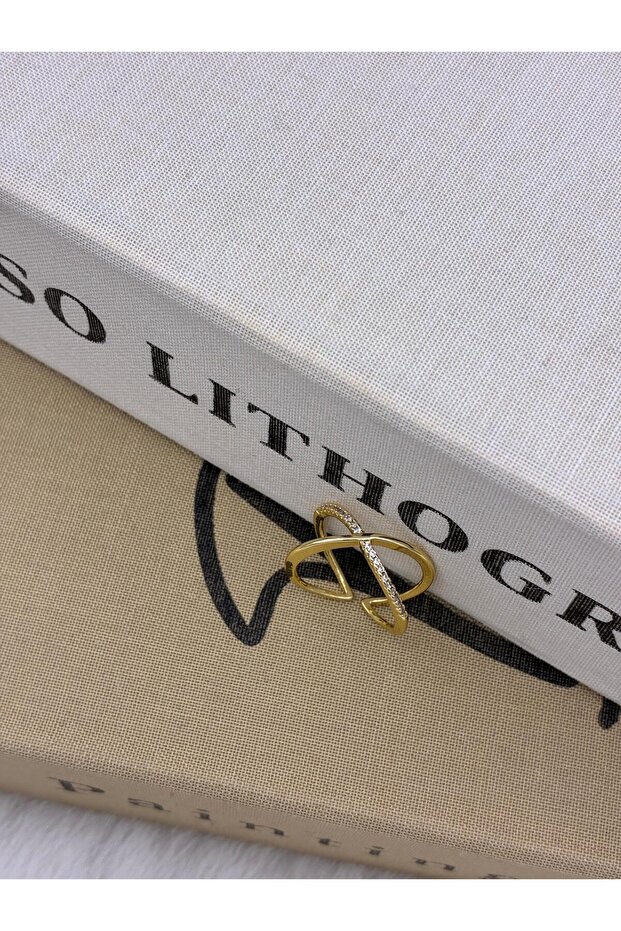 Gold Color Leaf Zircon Stone Adjustable Brass Ring T1