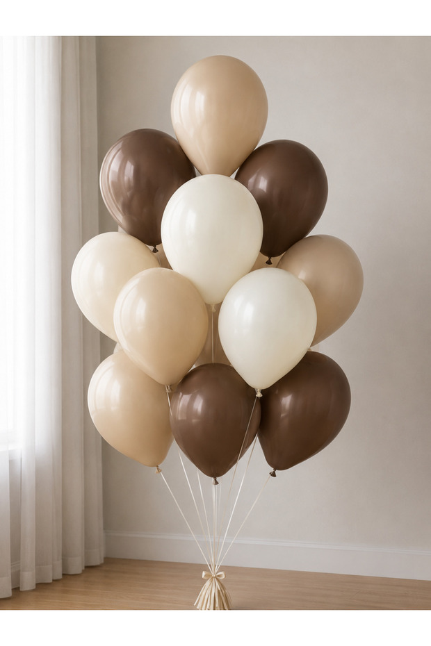 12 Pieces Coffee & Sea Sand Color & White Balloon Bouquet