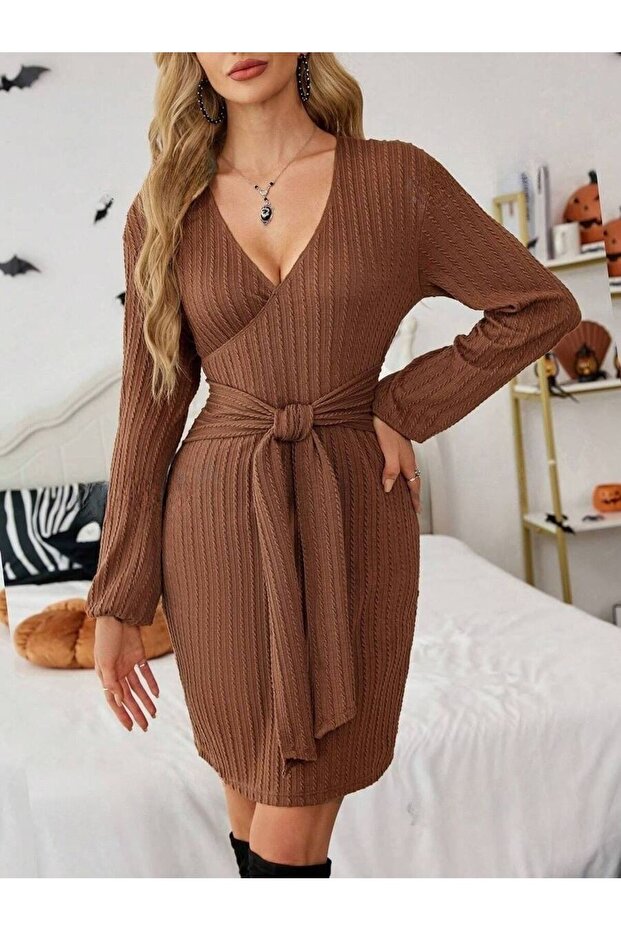 Rochie scurtă maro Dalima - S - 3