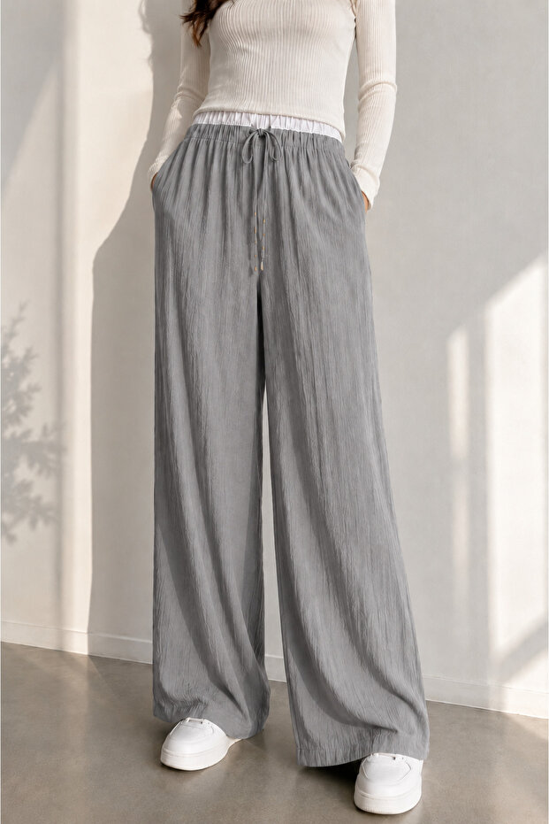 Women's Summer Crinkle Wide-Leg Loose-Fit Trousers with Pockets