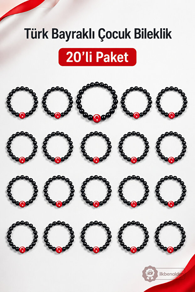 Turkish Flag Children's Beaded Bracelet Black Moon Star Elastic Bracelet