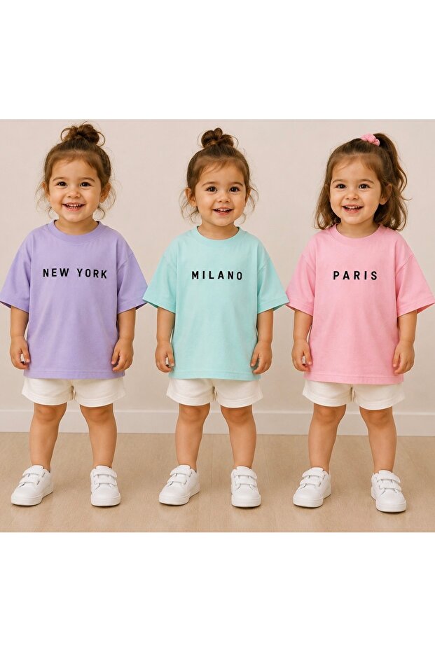 Girl's Summer 3-Piece T-Shirt Set 100% Cotton
