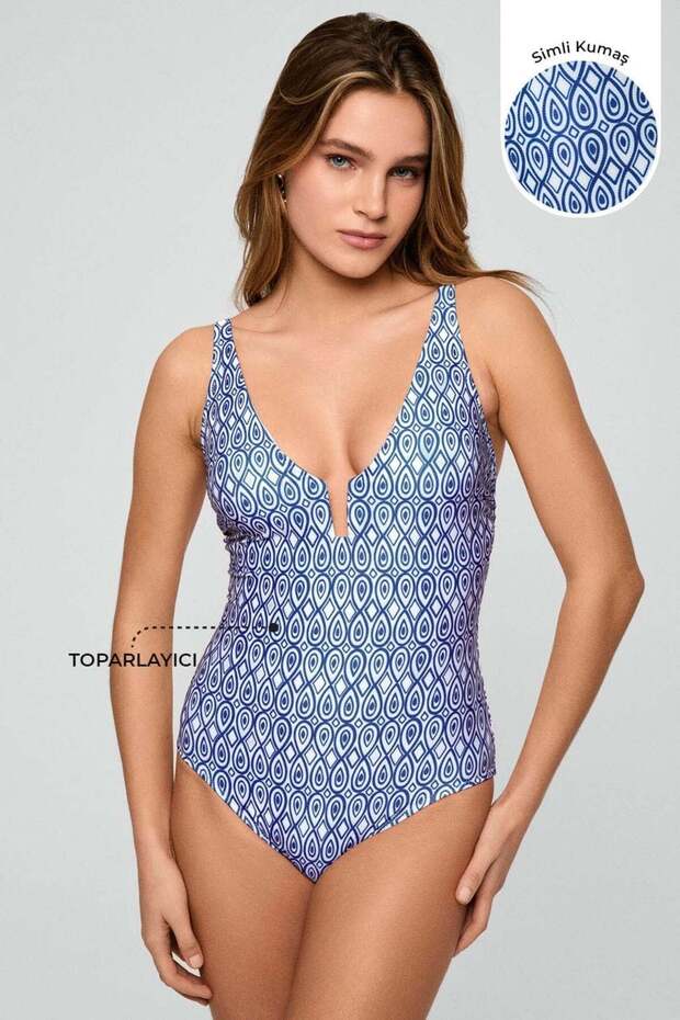Benia Retro Patterned V-Neck Swimsuit Saks