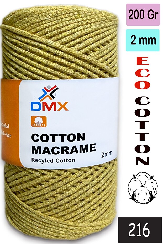 Dmx 2 Mm-Premium Cotton Cotton Macrame Rope-Cotton Chain Macrame Bag Rope -216