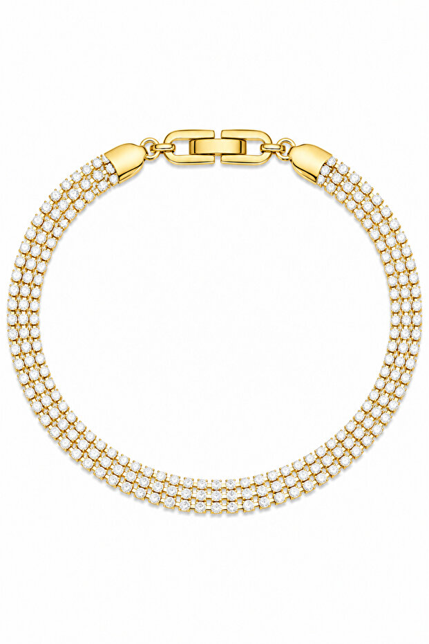 Luxury Xuping Yellow Plated 3 Row Stone Steel Waterway Bracelet