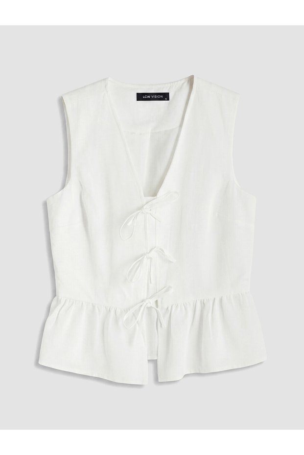 Özmarka New Season Lace-Up Linen Blend Women's Vest