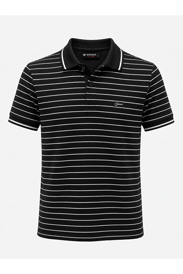 Gewer Slim Fit Men's Polo Collar Short Sleeve Striped T-Shirt 7702