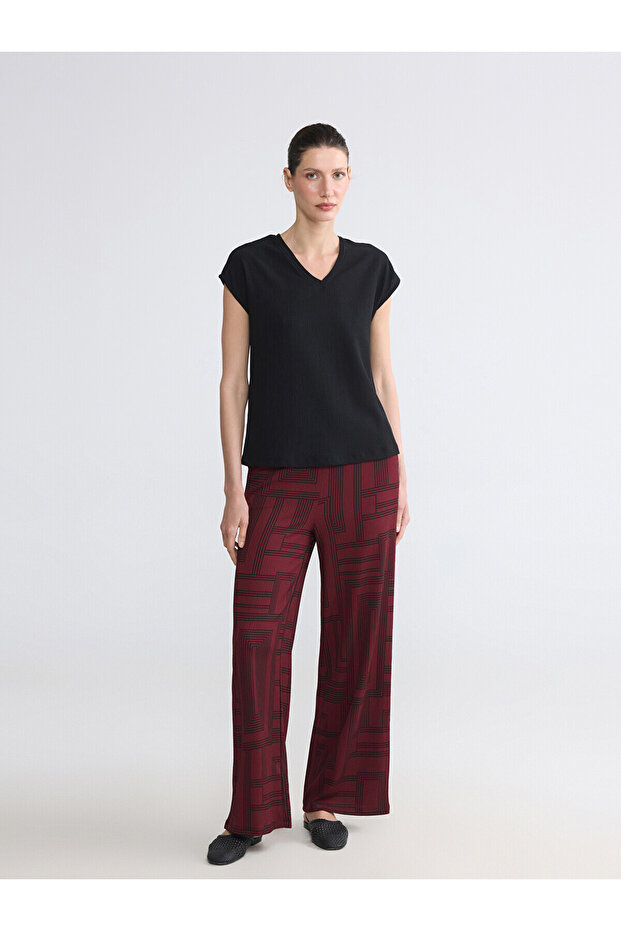 Nevavm Women's Geometric Patterned Trousers with Elastic Waist