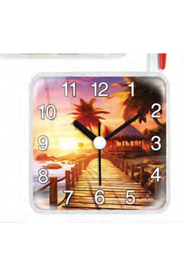 Nostalgic Sunset Antique Patterned Refrigerator Clock with Magnet Square 10 X 10 cm