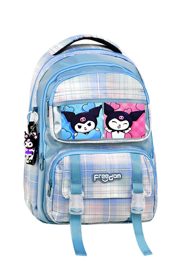 Galb Blue Tr3 Kuromi Patterned Lux and Multi-Pocket Waterproof School Backpack + Keychain