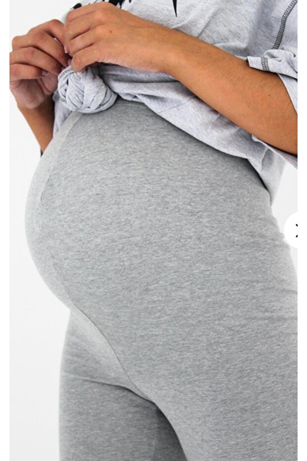 Elastic Waist Viscose Gray Melange Short Maternity Leggings