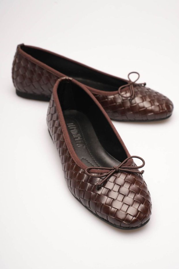 Women's Bitter Brown Daily Print Detailed Round Toe Ballerina Shoes Tr23Ms05D