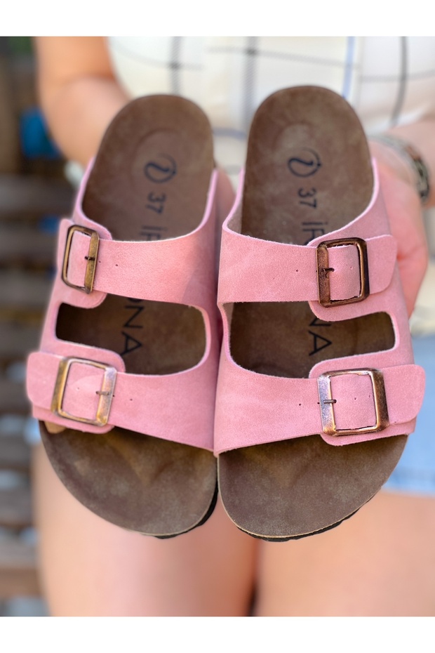 Stella Pudra Double Buckle Daily Flat Sole Women's Slippers