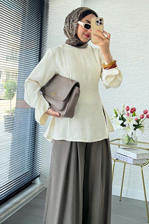 Premium Side Slit Detailed Tunic - Ecru