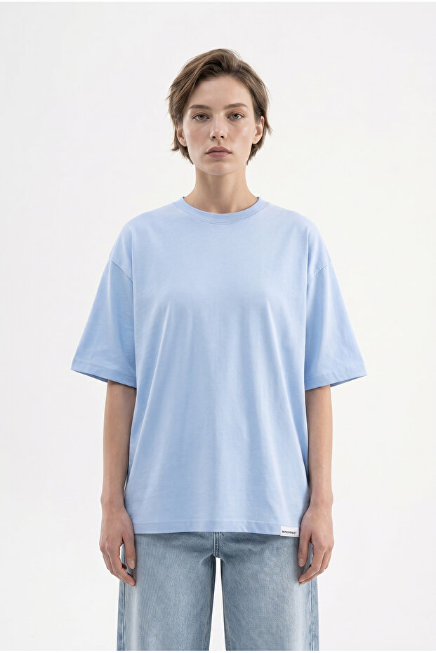 Women's Basic Oversize Cotton Single Jersey T-Shirt Baby Blue