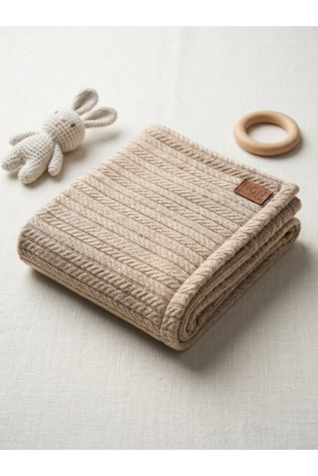 Knitted Pattern Baby Pique 110X140 cm 100% Cotton Baby Blanket | Soft Textured Breathable Baby Blanket
