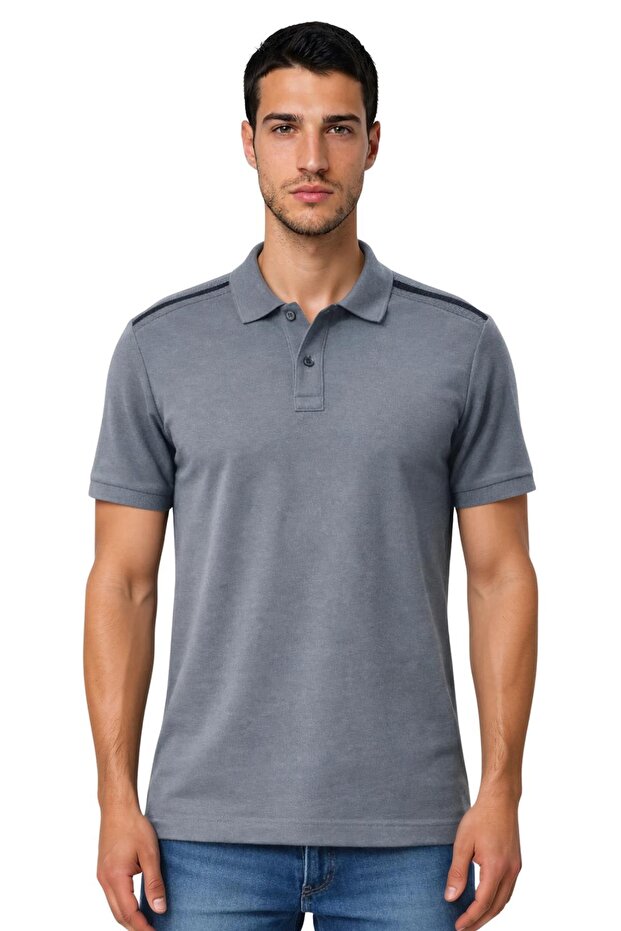 Ar-Ma Men's Polo Collar T-Shirt Without Print Basic Regular Fit Double Collar Combed Cotton Pique Y31374357002 Gray-G3
