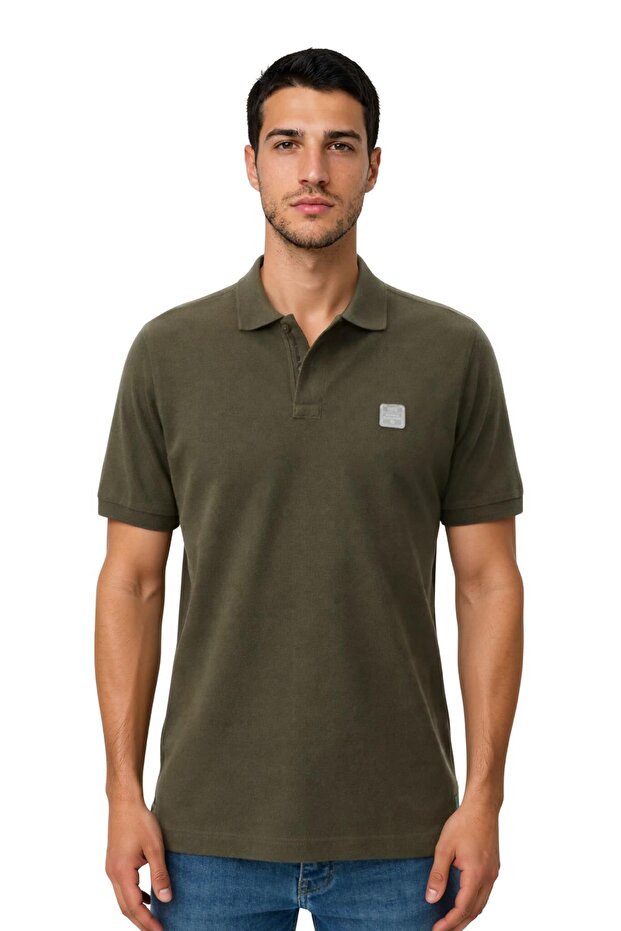 Ar-Ma Men's Polo Collar T-Shirt Unprinted Basic Regular Fit Double Collar Combed Cotton Pique Y31374358002 Khaki-H