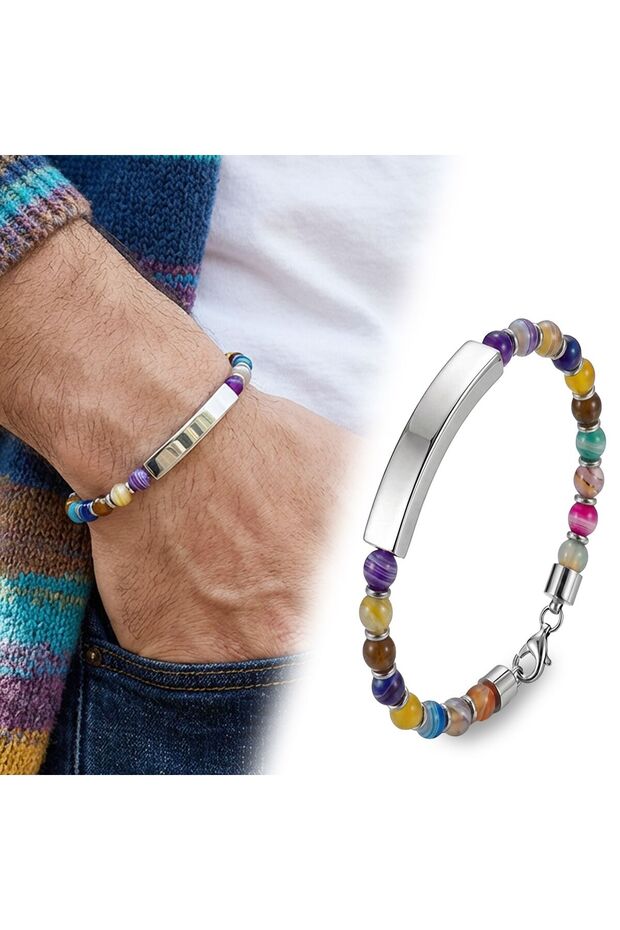 Chakra Natural Stone White and Adjustable Steel Chain Bracelet - One Size