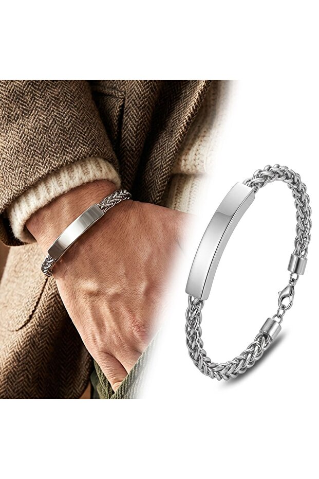 Adjustable Steel Chain Plate Bracelet - One Size