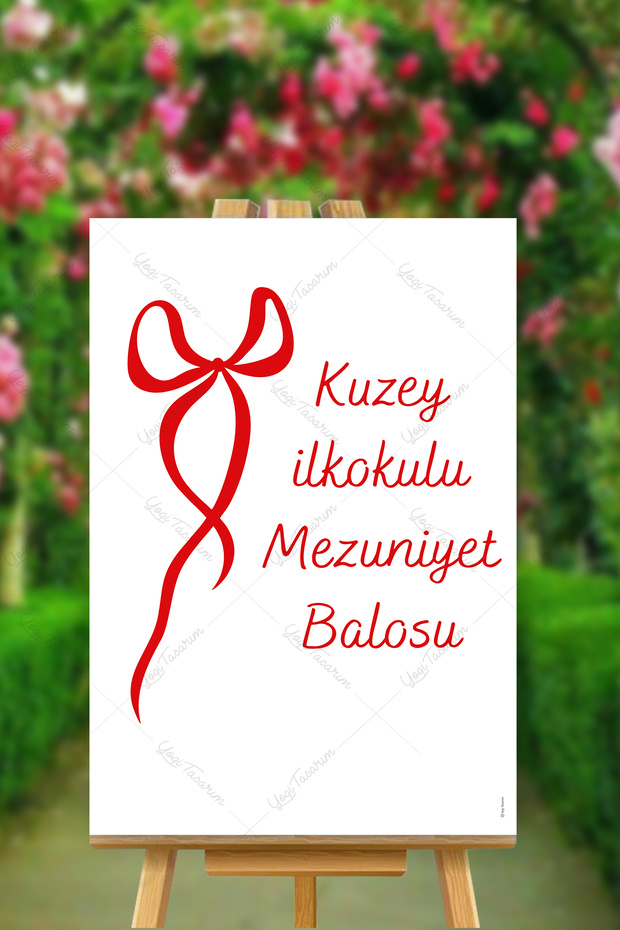 Simple Graduation Welcome Board with Red Bow 40X60Cm Mdf